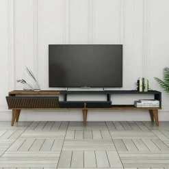 Porta TV noce e antracite 180x35x40h cm 2 ante e 1 cassetto - Jakuchu