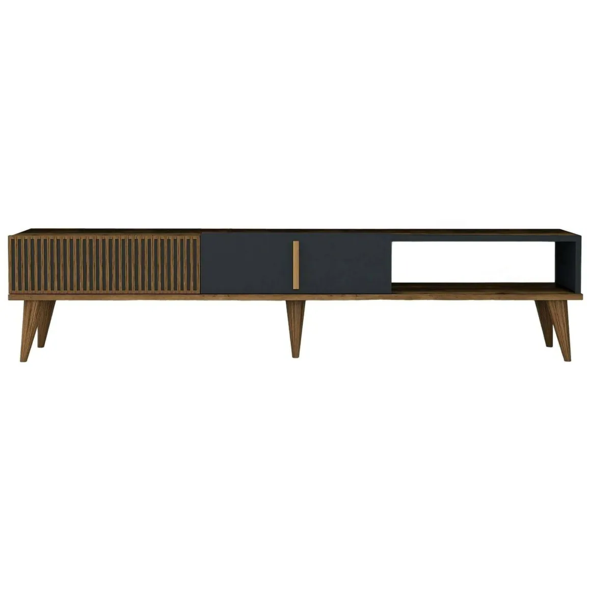 Porta TV noce e antracite 180x35x40h cm 2 ante e 1 cassetto - Jakuchu