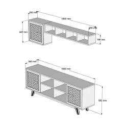 Porta TV noce e bianco 160x35x56h cm 3 ante - Guendalina