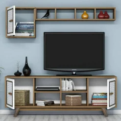 Porta TV noce e bianco 160x35x56h cm 3 ante - Guendalina
