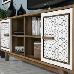 Porta TV noce e bianco 160x35x56h cm 3 ante - Guendalina