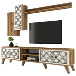 Porta TV noce e bianco 180x35x44h cm 4 ante - Nunzia