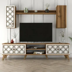 Porta TV noce e bianco 180x35x44h cm 4 ante - Nunzia