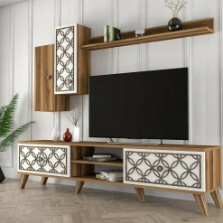 Porta TV noce e bianco 180x35x44h cm 4 ante - Nunzia