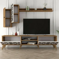 Porta TV noce e bianco 180x35x44h cm 4 ante - Nunzia