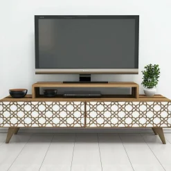 Mobili Porta Tv|Salotto > Dmora Porta TV noce e bianco 140x41x48h cm modulabile - Arnara Bianco, Marrone Noce