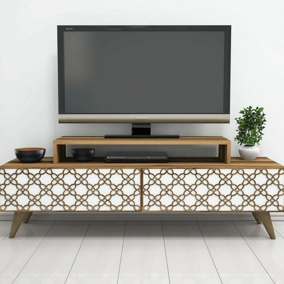 Mobili Porta Tv|Salotto > Dmora Porta TV noce e bianco 140x41x48h cm modulabile - Arnara Bianco, Marrone Noce