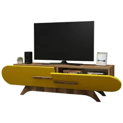 Mobili Porta Tv > Dmora Porta TV noce e giallo 145x36x49h cm 2 ante - Nesatm Giallo, Marrone Noce