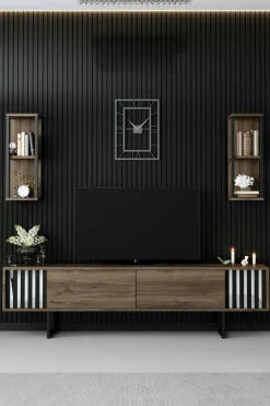 Porta TV noce e nero 180x30x48h cm 2 ante - Iva