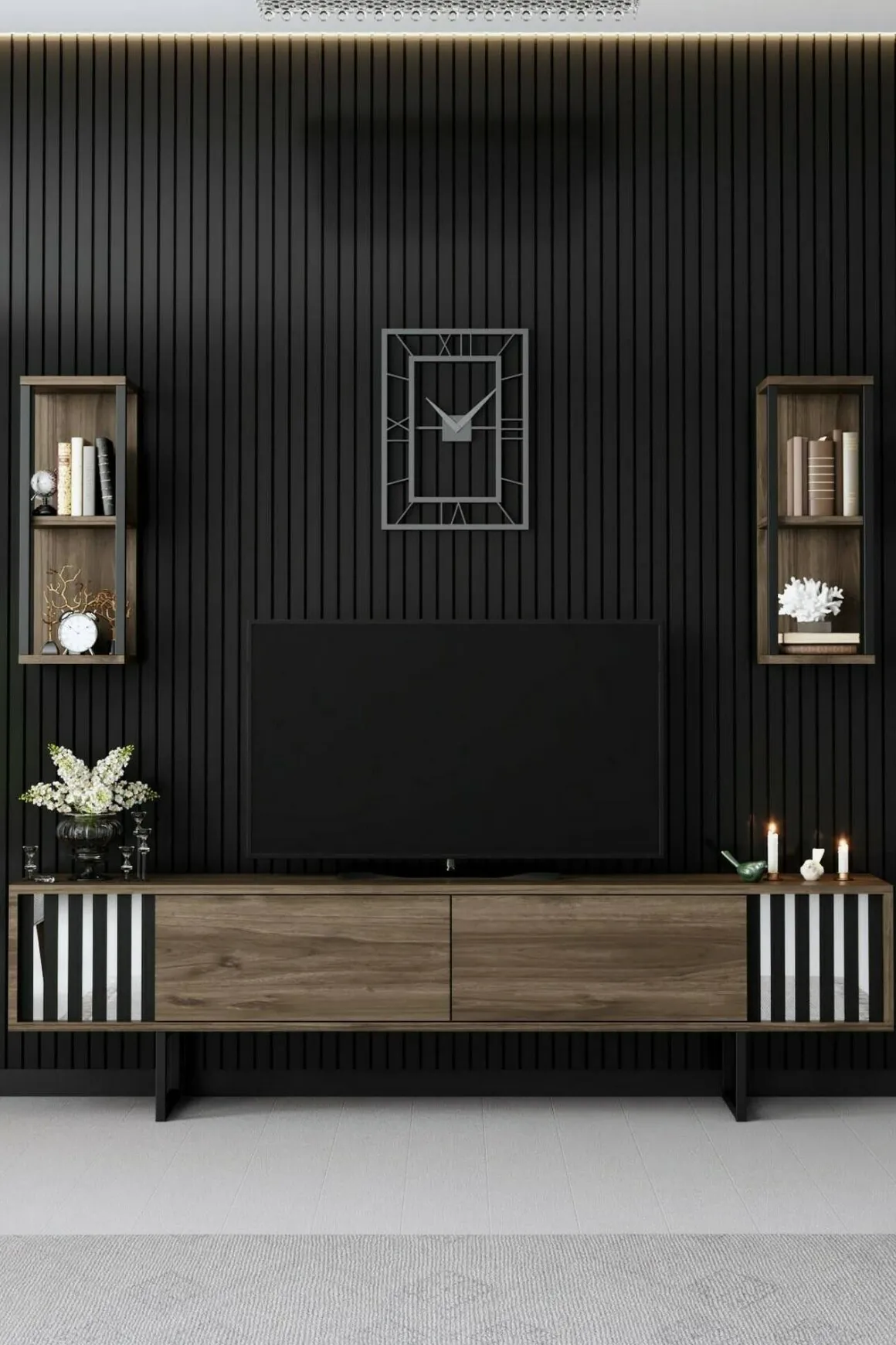 Porta TV noce e nero 180x30x48h cm 2 ante - Iva