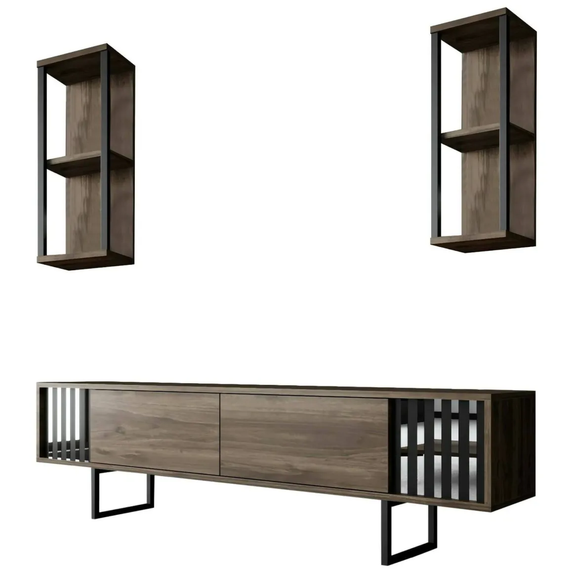 Porta TV noce e nero 180x30x48h cm 2 ante - Iva