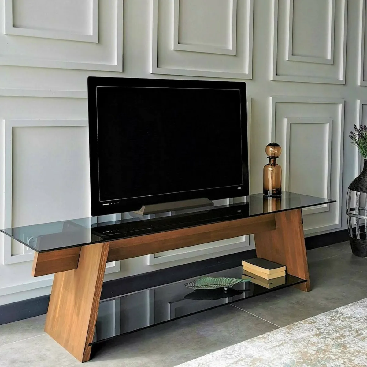 Mobili Porta Tv|Salotto > Dmora Porta TV noce e nero 158x40x45h cm in legno - Amorosi Nero, Marrone Noce