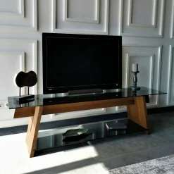 Mobili Porta Tv|Salotto > Dmora Porta TV noce e nero 158x40x45h cm in legno - Amorosi Nero, Marrone Noce