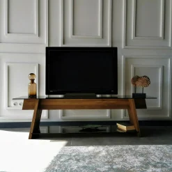 Mobili Porta Tv|Salotto > Dmora Porta TV noce e nero 158x40x45h cm in legno - Amorosi Nero, Marrone Noce