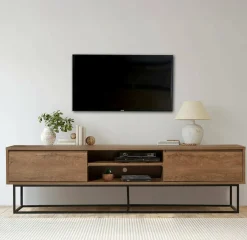Porta TV noce e nero 180x40x50h cm in legno - Corinna