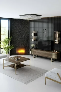 Mobili Porta Tv|Salotto > Dmora Porta TV noce e nero 180x30x48h cm modulabile - Artinay Nero, Marrone Noce