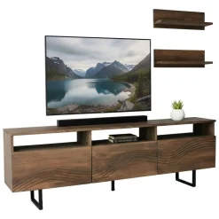 Mobili Porta Tv|Salotto > Dmora Porta TV noce 170x30x40h cm 3 ante legno massello - Ulana Marrone Noce