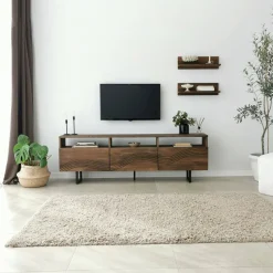 Mobili Porta Tv|Salotto > Dmora Porta TV noce 170x30x40h cm 3 ante legno massello - Ulana Marrone Noce