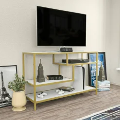 Porta TV oro e bianco 120x39x75h cm in legno - Ivette