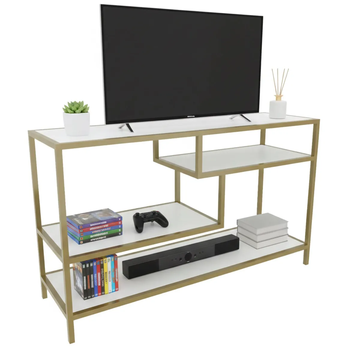 Porta TV oro e bianco 120x39x75h cm in legno - Ivette