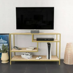 Mobili Porta Tv|Salotto > Dmora Porta TV oro e quercia 120x39x75h cm in legno - Ivette Marrone, Oro Quercia