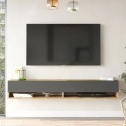 Mobili Porta Tv|Salotto > Dmora Porta TV quercia e antracite 180x44x44h cm 4 ante - Axi Nero Antracite, Marrone Quercia