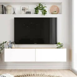 Mobili Porta Tv|Salotto > Dmora Porta TV quercia e bianco 140x43x64h cm 2 ante - Bailu Bianco, Marrone Quercia