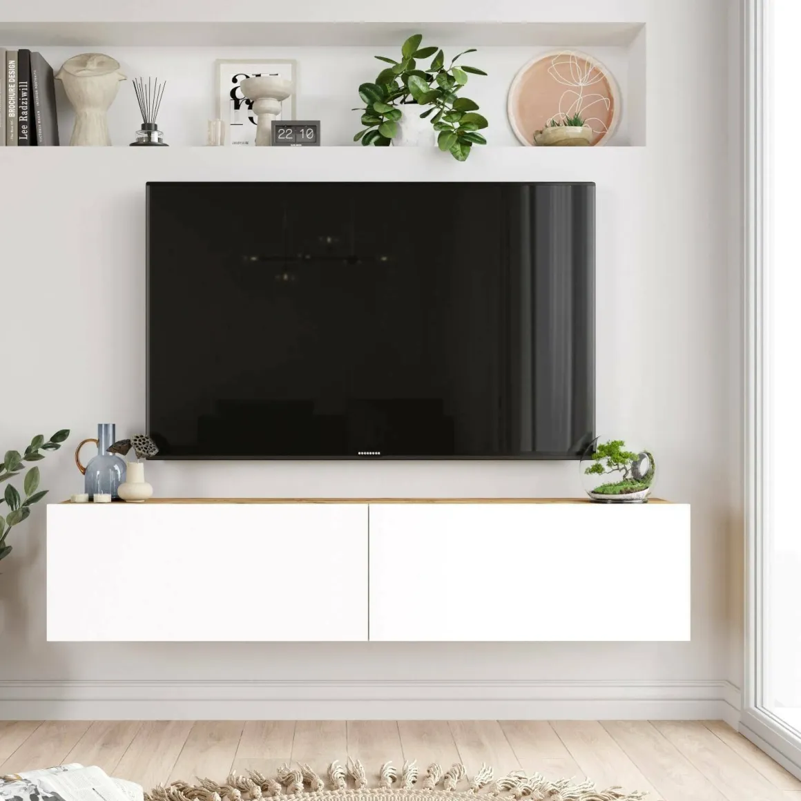 Mobili Porta Tv|Salotto > Dmora Porta TV quercia e bianco 140x43x64h cm 2 ante - Bailu Bianco, Marrone Quercia