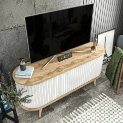 Mobili Porta Tv|Salotto > Dmora Porta TV quercia e bianco 140x43x64h cm 2 ante - Bailu Bianco, Marrone Quercia