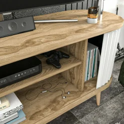 Mobili Porta Tv|Salotto > Dmora Porta TV quercia e bianco 140x43x64h cm 2 ante - Bailu Bianco, Marrone Quercia