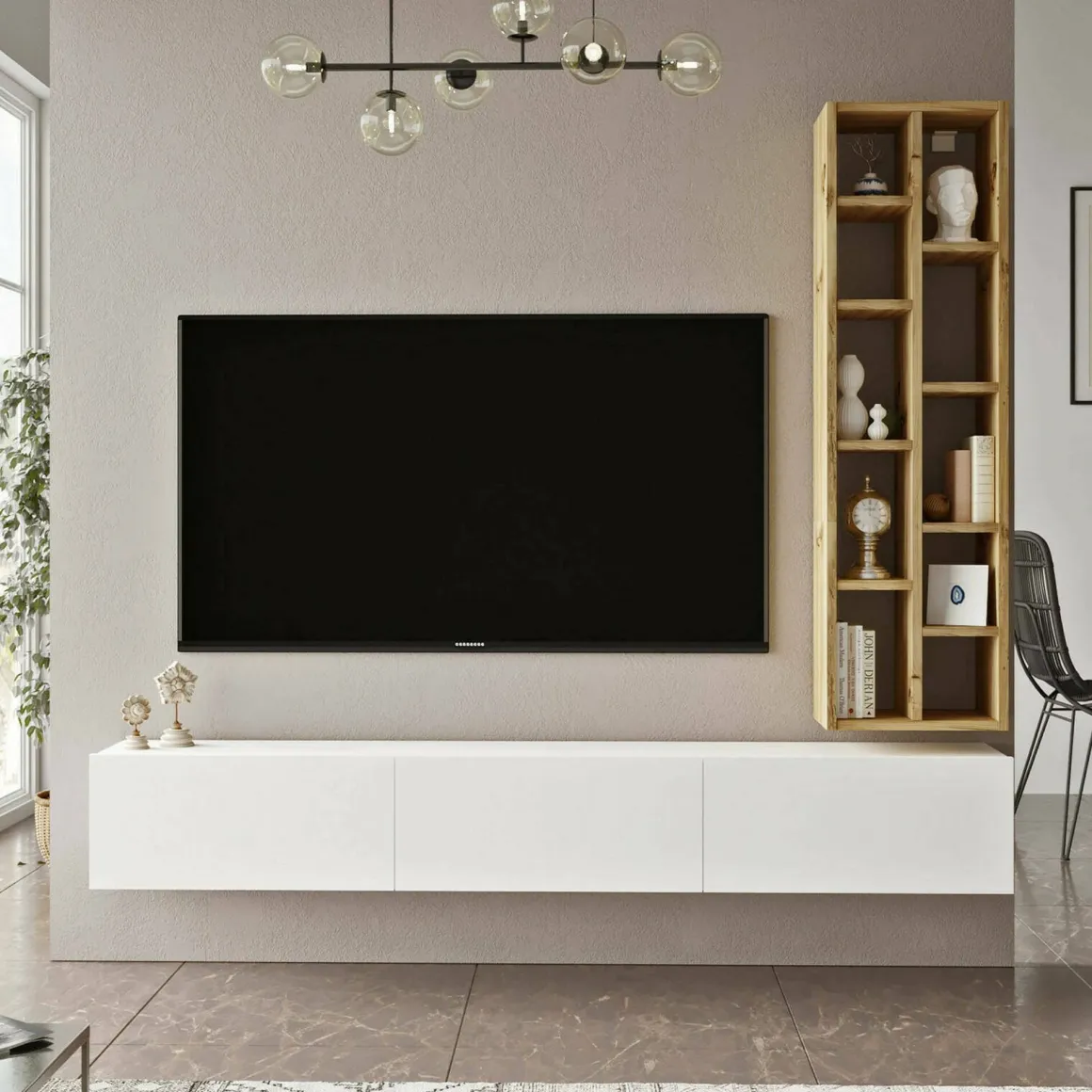 Mobili Porta Tv|Salotto > Dmora Porta TV quercia e bianco 180x31x29h cm 2 ante - Pavone Bianco, Marrone Quercia