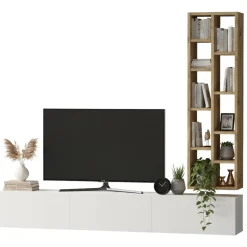 Porta TV quercia e bianco 174x27x25h cm 3 ante - Giusi