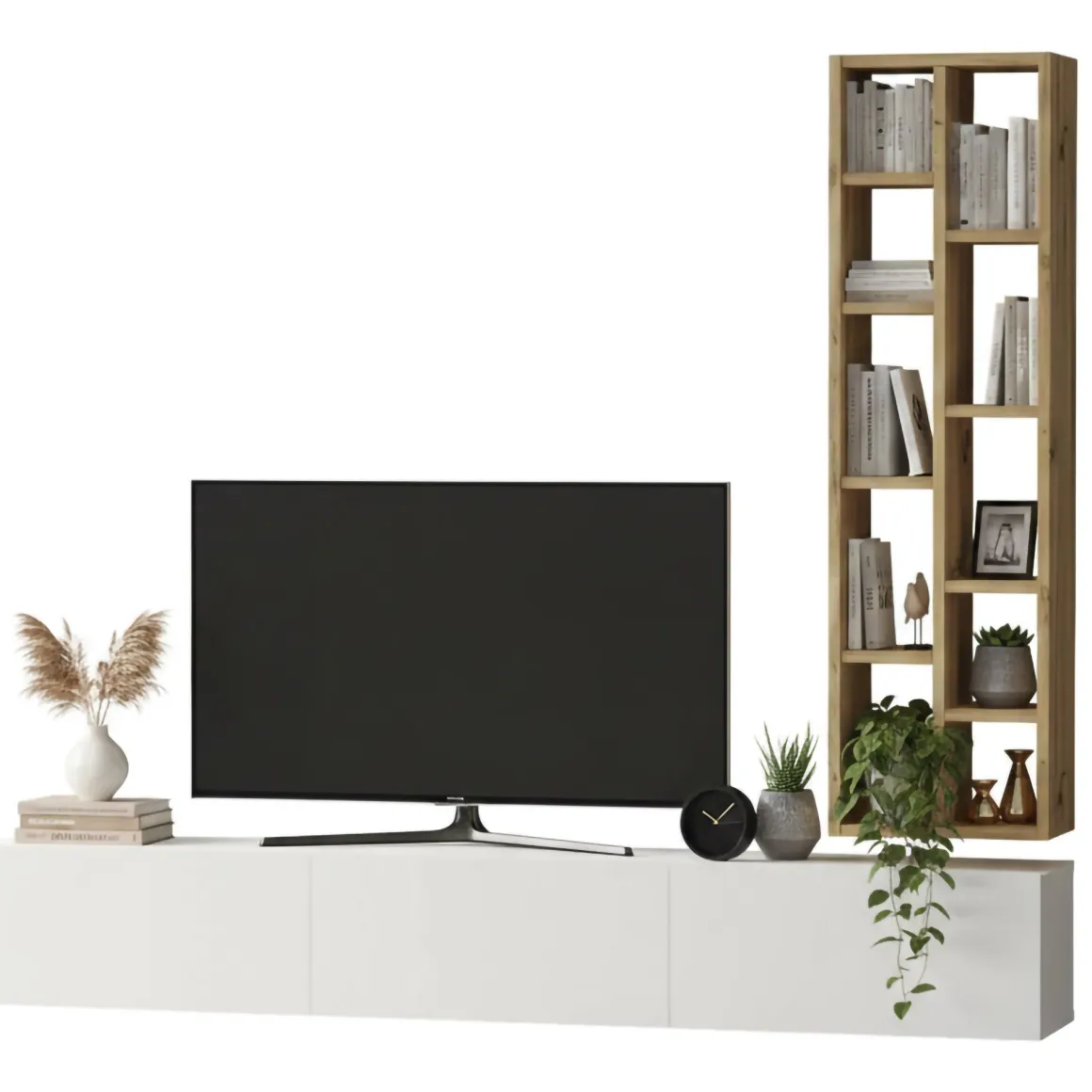 Mobili Porta Tv|Salotto > Dmora Porta TV quercia e bianco 180x31x29h cm 2 ante - Pavone Bianco, Marrone Quercia
