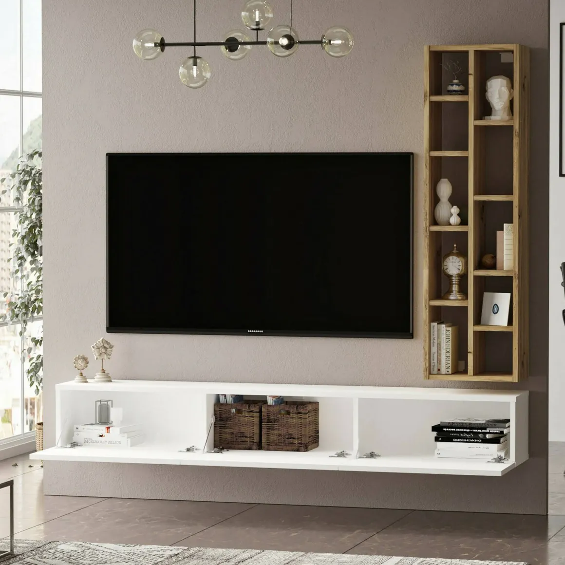 Mobili Porta Tv|Salotto > Dmora Porta TV quercia e bianco 180x31x29h cm 2 ante - Pavone Bianco, Marrone Quercia