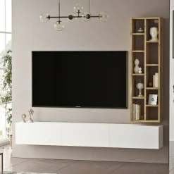 Mobili Porta Tv|Salotto > Dmora Porta TV quercia e bianco 180x31x29h cm 2 ante - Pavone Bianco, Marrone Quercia