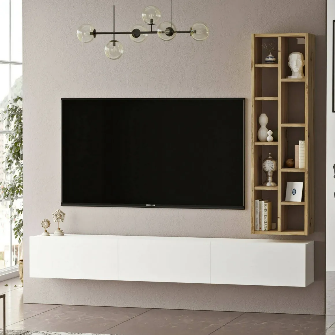 Mobili Porta Tv|Salotto > Dmora Porta TV quercia e bianco 180x31x29h cm 2 ante - Pavone Bianco, Marrone Quercia