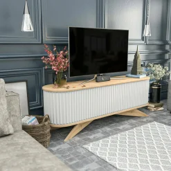 Mobili Porta Tv|Salotto > Dmora Porta TV quercia e bianco 180x44x44h cm 3 ante - Axi Bianco, Marrone Quercia