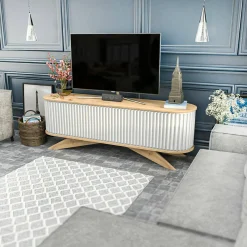 Mobili Porta Tv|Salotto > Dmora Porta TV quercia e bianco 180x44x44h cm 3 ante - Axi Bianco, Marrone Quercia