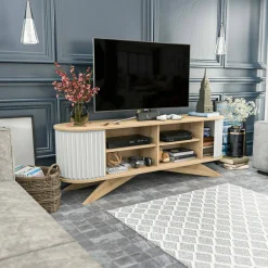 Mobili Porta Tv|Salotto > Dmora Porta TV quercia e bianco 180x44x44h cm 3 ante - Axi Bianco, Marrone Quercia