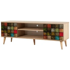 Porta TV quercia e multicolore 140x40x50h cm 2 ante - Enrica