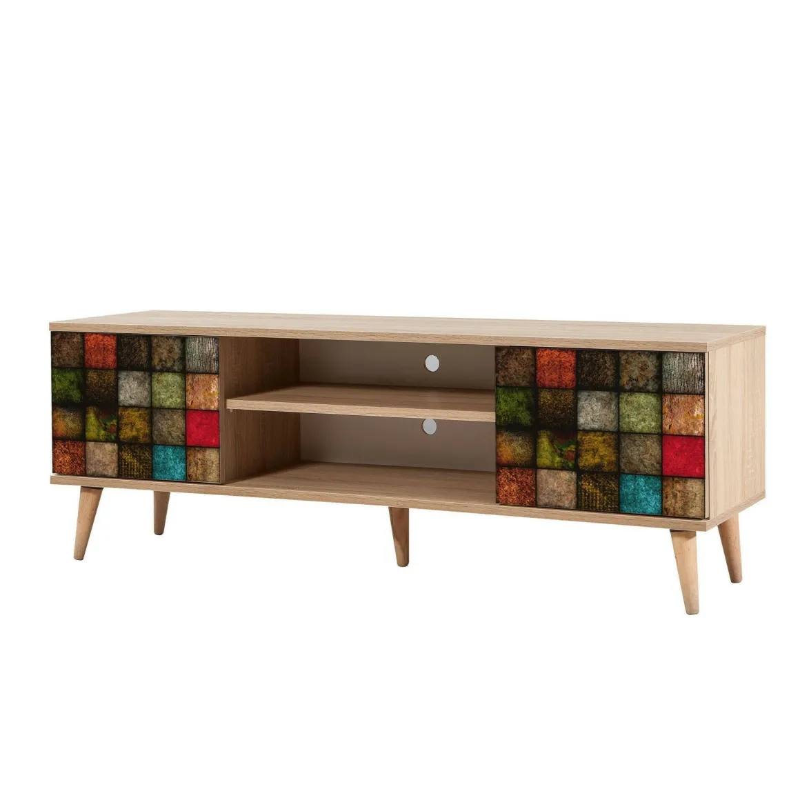 Porta TV quercia e multicolore 140x40x50h cm 2 ante - Enrica