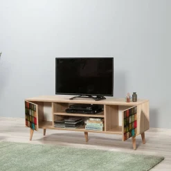 Porta TV quercia e multicolore 140x40x50h cm 2 ante - Enrica