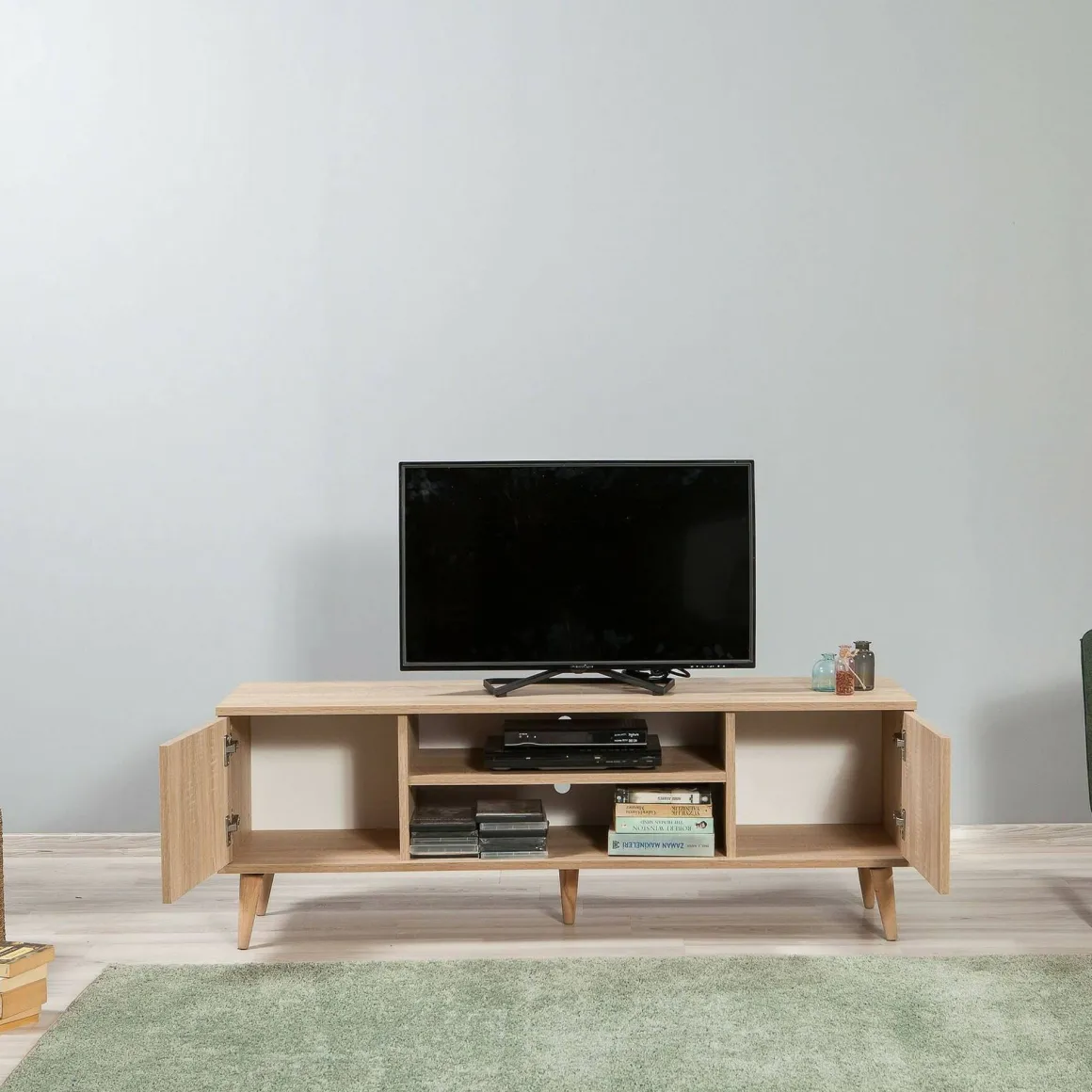 Porta TV quercia e multicolore 140x40x50h cm 2 ante - Enrica