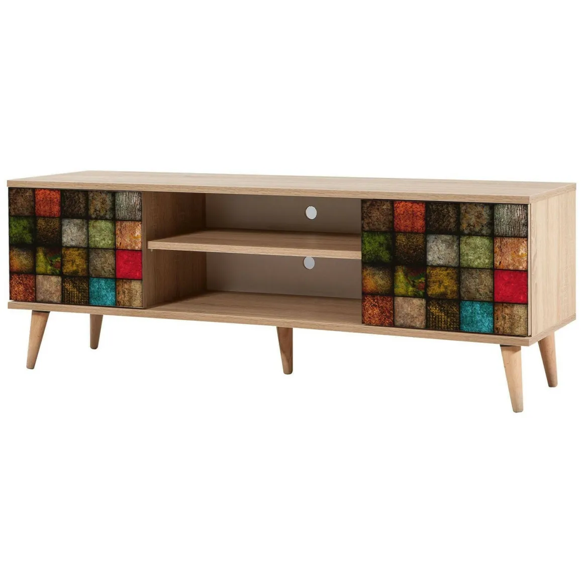 Porta TV quercia e multicolore 140x40x50h cm 2 ante - Enrica