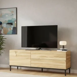 Mobili Porta Tv > Dmora Porta TV quercia e nero 120x35x46h cm 3 ante - Zephir Nero, Marrone Quercia