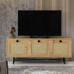 Mobili Porta Tv|Salotto > Dmora Porta TV quercia e nero 140x40x60h cm 3 ante - Assemini Nero, Marrone Quercia