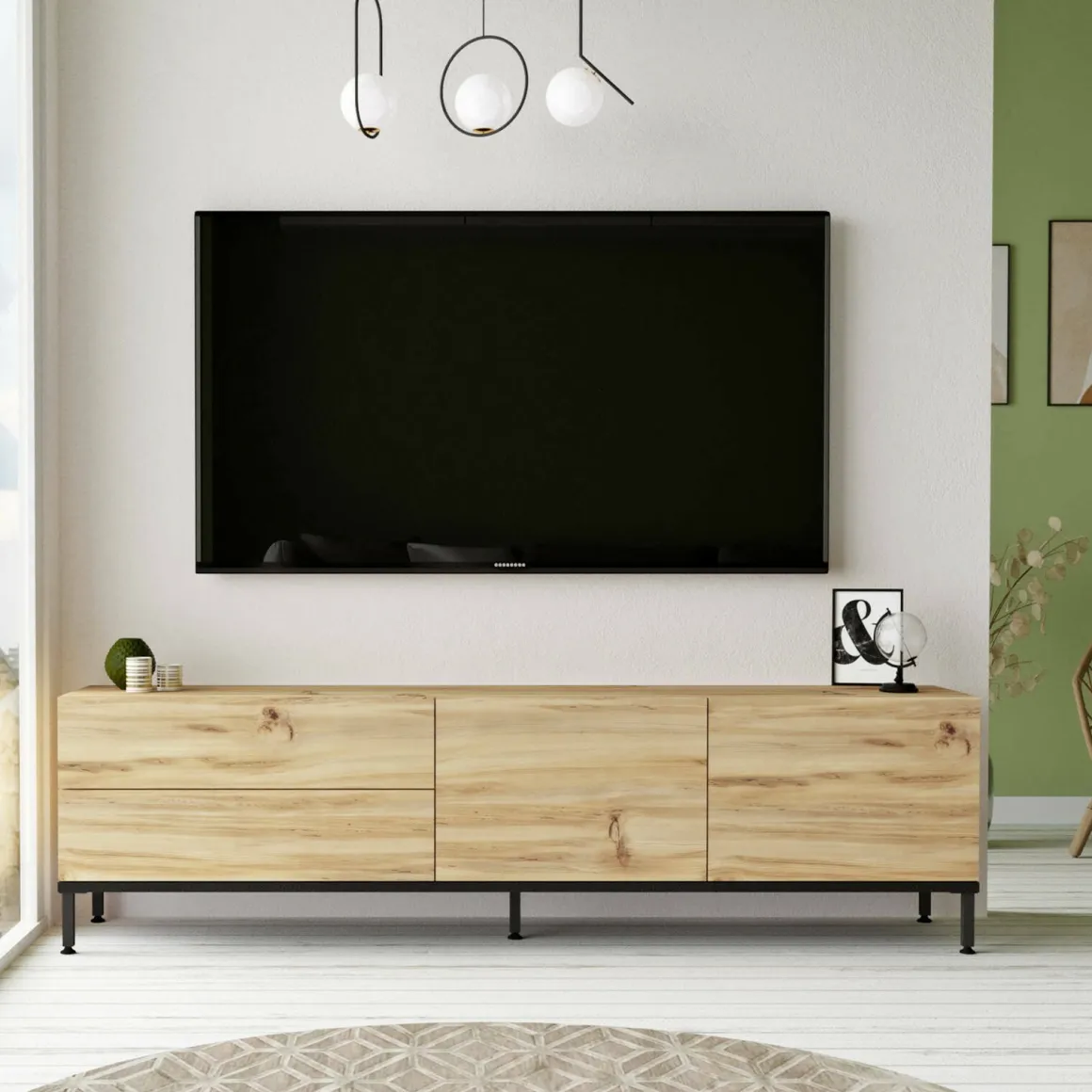 Porta TV quercia e nero 170x35x46h cm 2 ante e 1 cassetto - Ballao