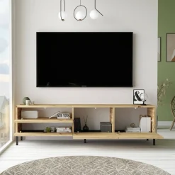 Porta TV quercia e nero 170x35x46h cm 2 ante e 1 cassetto - Ballao