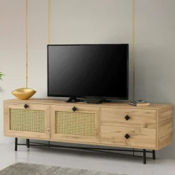 Mobili Porta Tv|Salotto > Dmora Porta TV quercia e nero 180x45x50h cm 2 ante - Cyprien Nero, Marrone Quercia