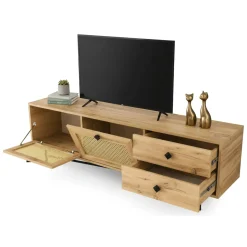 Mobili Porta Tv|Salotto > Dmora Porta TV quercia e nero 180x45x50h cm 2 ante - Cyprien Nero, Marrone Quercia